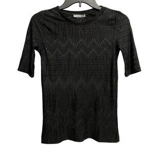 NWT Zara Crinkled Textured Short Sleeve Top Sz S Black Geometric Pattern Preppy